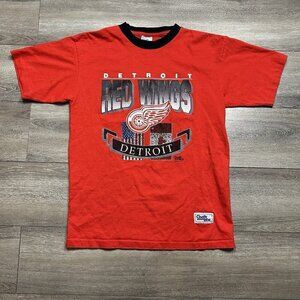 Vintage 90s Detroit Red Wings T Shirt L Mens Single Stitch Chalk Line Red